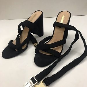 Sexy Liliana BLK Fabric Double Wrap Ankle Strap High Heel Sandal w/ Gold…